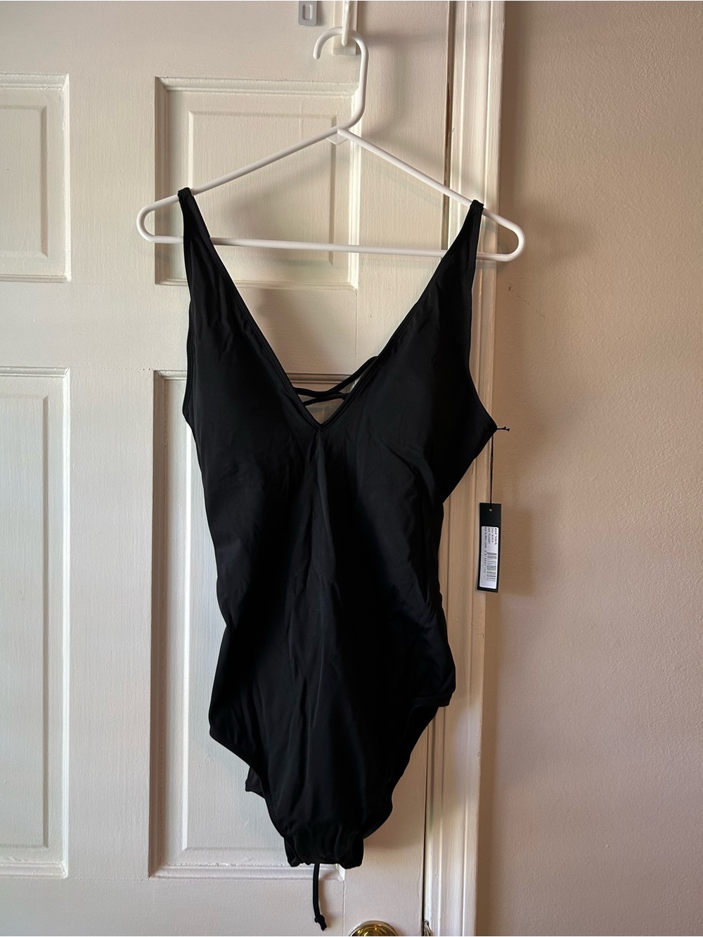 Ta3 Black V-Neck One-Piece Swimsuit with Strappy Detail